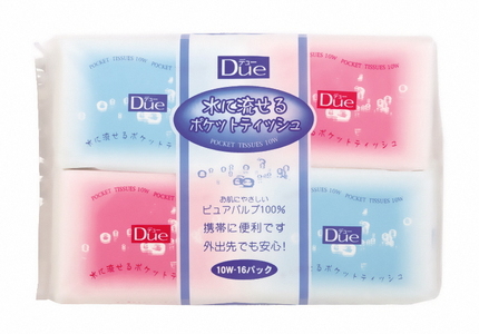 デュー 水に流せる ポケットティッシュ 640個(16パック×40セット) ティッシュペーパー お肌にやさしい パルプ100％ 日本製 国産 まとめ買い シンプル 白 ホワイト 外出 携帯 お出かけ 便利 日用品 消耗品 生活用品 イデシギョー 富士市 [sf002-082]