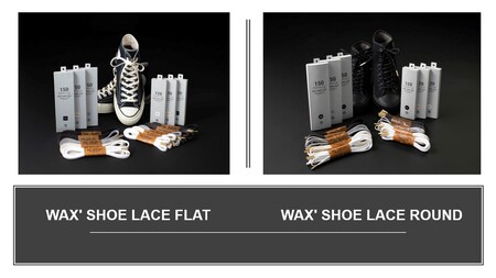 WAX' SHOE LACE -FLAT-＆ -ROUND-　 人気のブラック２足セット（1501）