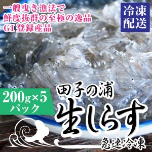一艘曳き漁法「田子の浦」漁港直送生しらす獲れたて急速冷凍200ｇ×5個セット（a1554）