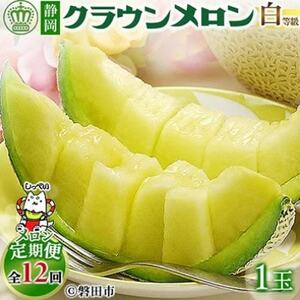 【毎月定期便】クラウンメロン(白等級1.0)1玉 全12回_メロン 高級 定期便_【配送不可地域：離島・北海道・沖縄県】【4051456】