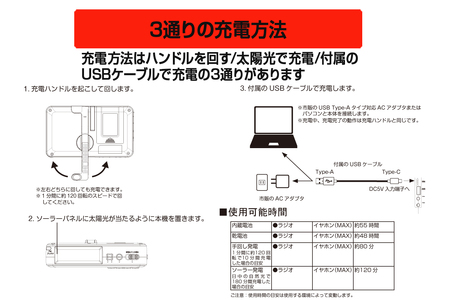 a16-153 FC-W118RDW 手回し&ソーラー充電防災ラジオ