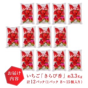 a30-191　いちご 静岡 限定 「 きらぴ香 」計約3.3Kg 12パック