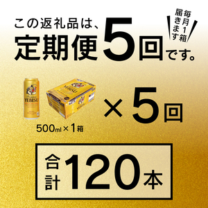 T0005-2105　【定期便5回】エビスビール500ml×1箱(24缶)【定期便】