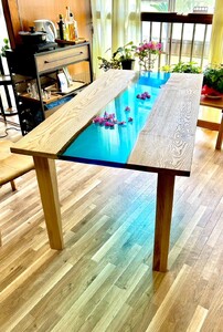 テーブル レジンテーブル  WOOD RIVER TABLE  栗の木