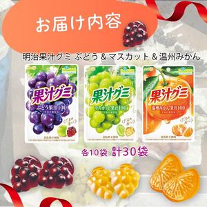 明治 果汁グミ ぶどう マスカット 温州みかん 各10個 30袋 セット グミ