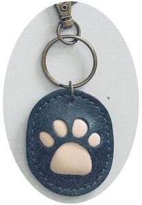 本革 にく球キーホルダー PUNI 1個 ネイビー 肉球 キーホルダー