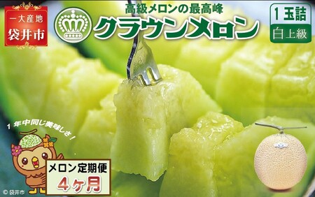 【4ヶ月定期便】クラウンメロン（白上級）1玉入 メロン デザート グルメ 果物 フルーツ 季節の果物 スイーツ 袋井市 静岡県