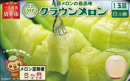 【8ヶ月定期便】クラウンメロン（白上級）1玉入 メロン デザート グルメ 果物 フルーツ 季節の果物 スイーツ 袋井市 静岡県