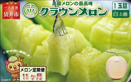 【11ヶ月定期便】クラウンメロン（白上級）1玉入 メロン デザート グルメ 果物 フルーツ 季節の果物 スイーツ 袋井市 静岡県