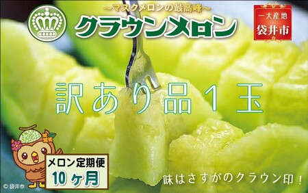 【10ヶ月定期便】クラウンメロン（訳あり）1玉入 メロン デザート グルメ 果物 フルーツ 季節の果物 スイーツ 袋井市 静岡県
