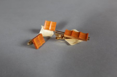 【嶋﨑工房】下田脂松細工 カフス＆タイピン 工芸品 一点もの