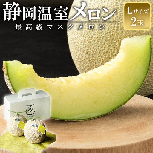静岡温室メロン Ｌ玉1.6kg～1.7kg ×２玉　最高級のマスクメロン　山下メロン園　高級果実店に仕入るほどの自信のあるメロン  ギフト  メロン めろん 箱詰め フルーツ 果物  産地直送 甘いメロン 糖度 青肉