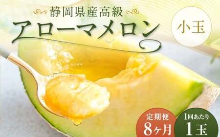 【8ヶ月定期便】静岡県産 高級アローマメロン 小玉 1玉（約0.9kg以上） 化粧箱入 メロン めろん くだもの 果物 果実 フルーツ ガラス温室栽培 ブランド 国産 静岡県 菊川市 常温