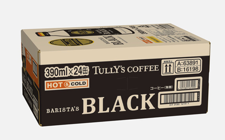 131-24000　【定期便6か月】TULLY'S COFFEE（タリーズコーヒー） BARISTA'S BLACK 390ml ×24本　缶コーヒー