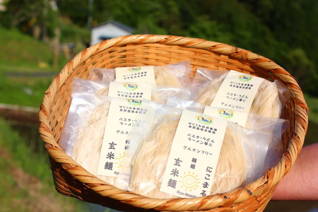 【2025年12月発送】~ 完全無農薬 ~ 『 自然栽培玄米で作った玄米麺 18袋 』 はぐくみ農園 　【 グルテンフリー 】　