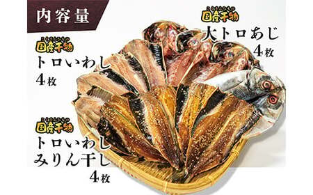 海産屋の「脂滴る極み干物セット」 トロ あじ 鯵 いわし 干物 ひもの みりん干し 国産 無添加 伊豆 静岡 御中元 御歳暮 ギフト