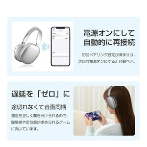 ワイヤレスヘッドホン＜シルバー＞イヤホン ヘッドセット Bluetooth5.4 超低遅延 wireless マイク内蔵 自動ペアリング ノイズキャンセリング クリア通話 オーディオケーブル付き