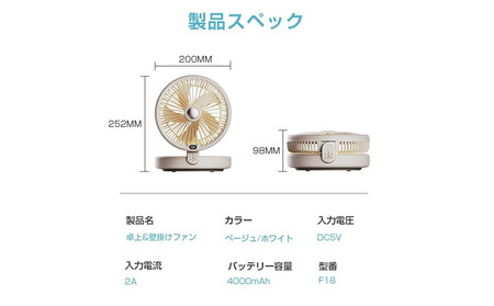 【ホワイト】扇風機 多機能 デスクランプ ファン 卓上 壁掛け 2WAY仕様 5枚羽根 6段階風量調節 自然風 小型 シールフック付き ストラップ付き 折りたたみ式 LEDライト 3段階明るさ調節 静音 USB充電式 残電量表示 暑気払い 低騒音 90日間保証付き 日本語取扱説明書