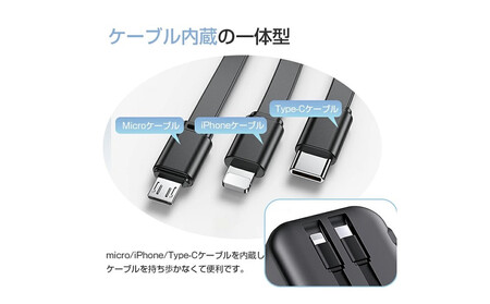 【ブラック】モバイルバッテリー ACアダプター 15000mAh 55.5Wh 防災電源 コンセント一体型 Type-C出入力ポート+USB出力ポート+3本ケーブル内蔵 5台同時充電 PD20W 折りたたみ式プラグ iPhone/iPad/Android各機種対応 90日安心保証付き PSE認証済