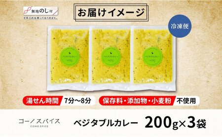 《無地熨斗》 コーノスパイス ベジタブルカレー 200g×3パック スパイスカレー 和風出汁 クリーミー ココナッツ 小麦粉不使用 グルテンフリー CONO SPICE コーノコーラ 愛知県 名古屋市