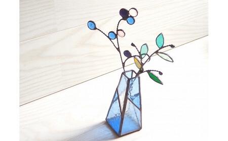 ステンドグラスの一輪挿し（ブルー）