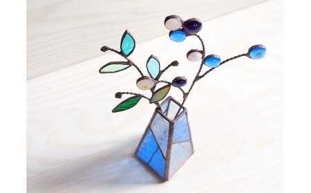 ステンドグラスの一輪挿し（ブルー）