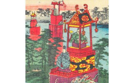 オリジナル【浮世絵ミニ風呂敷】歌川広重（二代）作「諸国名所百景 尾張津島祭禮」デザイン／名古屋刀剣博物館