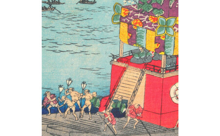 オリジナル【浮世絵ミニ風呂敷】歌川広重（二代）作「諸国名所百景 尾張津島祭禮」デザイン／名古屋刀剣博物館