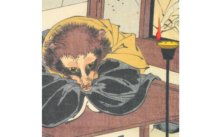 オリジナル【浮世絵ミニ風呂敷】月岡芳年作「新形三十六怪撰 茂林寺の文福茶釜」デザイン／名古屋刀剣博物館