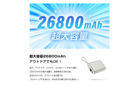 【2025年最新作】 モバイルバッテリー 26800mAh/99.16Wh＜グレー＞大容量 USB-A出力 Type-C出力/入力 ケーブル不要 4台同時充電 PD 3.0 22.5W急速充電 QC3.0高速 iPhone16充電 多機種対応 安定出力 持ち運び便利 出張 旅行 地震 災害 緊急用 防災グッズ PSE認証済み 日本語取扱説明書 