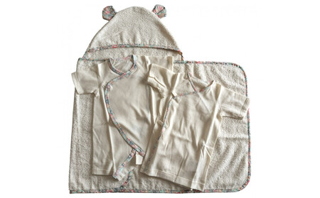 オーガニックコットンベビー肌着２種＆バスローブセット(ピンク)