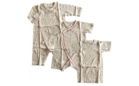 オーガニックコットンベビーウェア3点セット(サクランボプリント)
