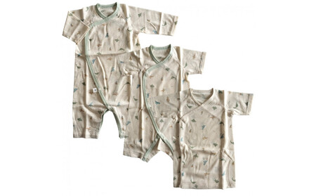 オーガニックコットンベビーウェア3点セット(恐竜プリント)