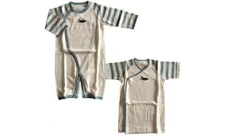 オーガニックコットンベビーウェア2点セット(動物刺しゅう付き・ワニ)