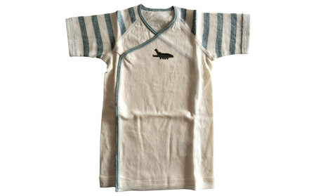 オーガニックコットンベビーウェア2点セット(動物刺しゅう付き・ワニ)