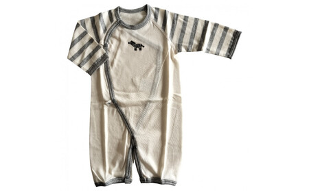 オーガニックコットンベビーウェア2点セット(動物刺しゅう付き・シマウマ)