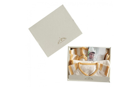 オーガニックコットンベビーウェア2点セット(動物刺しゅう付き・キリン)