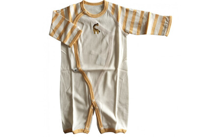 オーガニックコットンベビーウェア2点セット(動物刺しゅう付き・キリン)