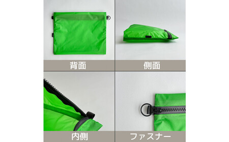 【緑】A5サイズが入る軽いナイロンフラットポーチ　旅行用　着替え
