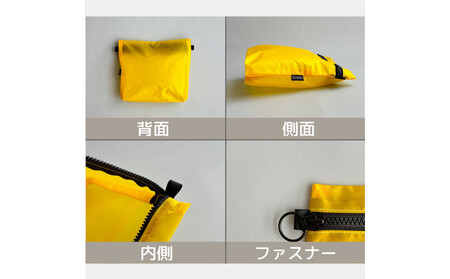 【黄色】A6が入る軽量撥水ナイロンスクエアポーチ（マチあり）