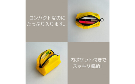 【黄色】ナイロン化粧ポーチ　内ポケット付き