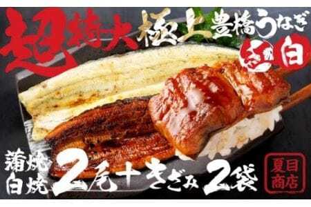 極上 豊橋うなぎ 長蒲焼 長白焼（特大2尾）+ 蒲焼きざみ 2袋 紅白 セット  夏目商店のうなぎ / タレ付き 長焼きうなぎ うなぎの蒲焼 うなぎ専門店  国産うなぎ