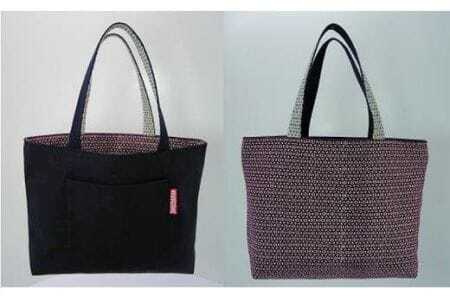 帆前掛け染元の前掛リバーシブルトートバッグ小（エンジ亀甲文様）