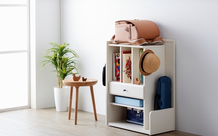 朝日木材 ランドセルラック ホワイト ≪LPM-8060ST-WH≫ランドセル収納 ランドセル用棚 小学生 キャスター付き 子供部屋 フック付き おしゃれ シンプル 入学 ランドセル ウッド 60000円 愛知県 豊橋市　家具 シンプル家具 おしゃれ家具 リビング家具 家具メーカー        