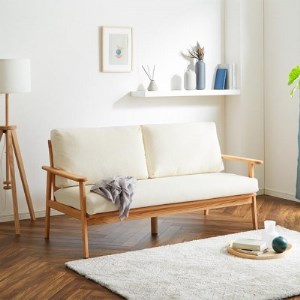 【組立設置込】木製ソファ　オーデンセ　幅162cm　2.5人掛け　レッドオーク　オフホワイト【配送不可地域：離島】【1320636】