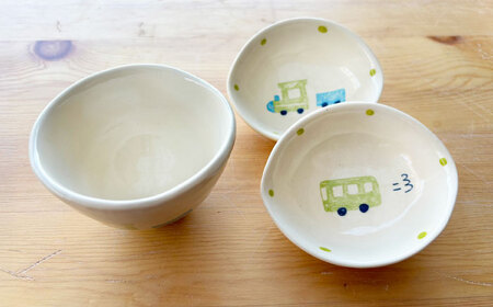 【瀬戸焼】子供用食器5点セット(汽車・バス)【窯元SOUSEN】[BBCQ006]子ども食器 離乳