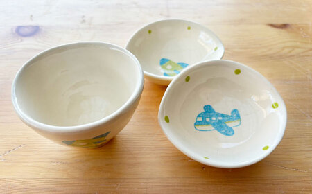 瀬戸焼】子供用食器5点セット（飛行機・ロケット）【窯元SOUSEN