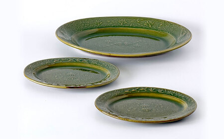 【瀬戸焼】 陽刻 オーバル 3セット　【SUIYO】[BBAF015] 電子レンジ対応小皿 