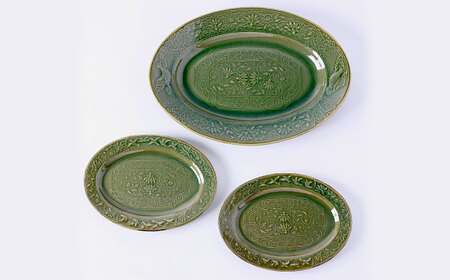 【瀬戸焼】 陽刻 オーバル 3セット　【SUIYO】[BBAF015] 電子レンジ対応小皿 