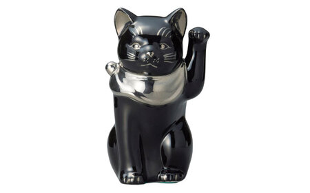 【瀬戸焼】江戸猫ブラック プラチナ 左手上げ 19cm 化粧箱入り 【スズカ】 / 招き猫 商売繁盛 幸運[BBDJ006]